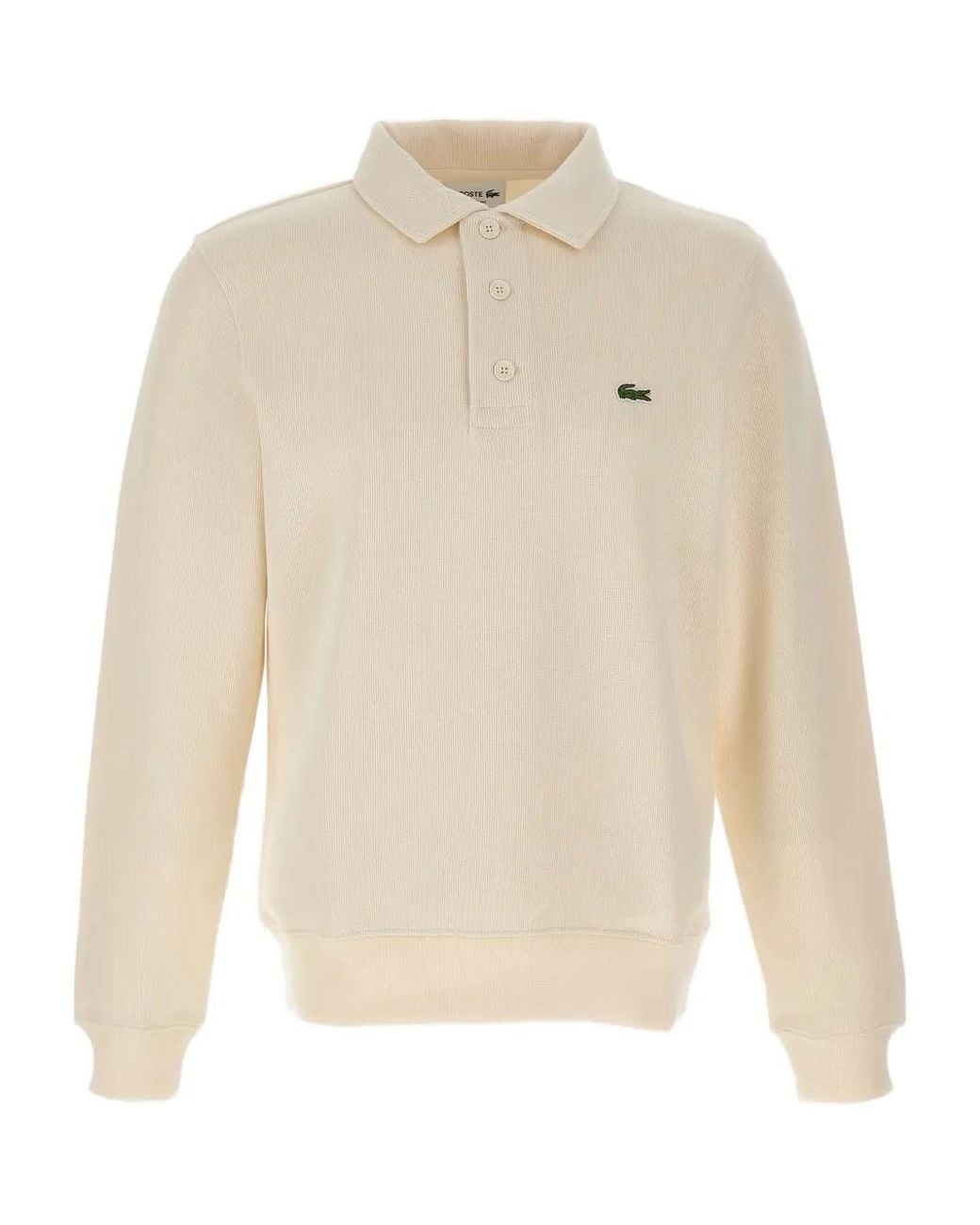 Lacoste White Logo-Embroidery Long-Sleeve Polo Shirt for men