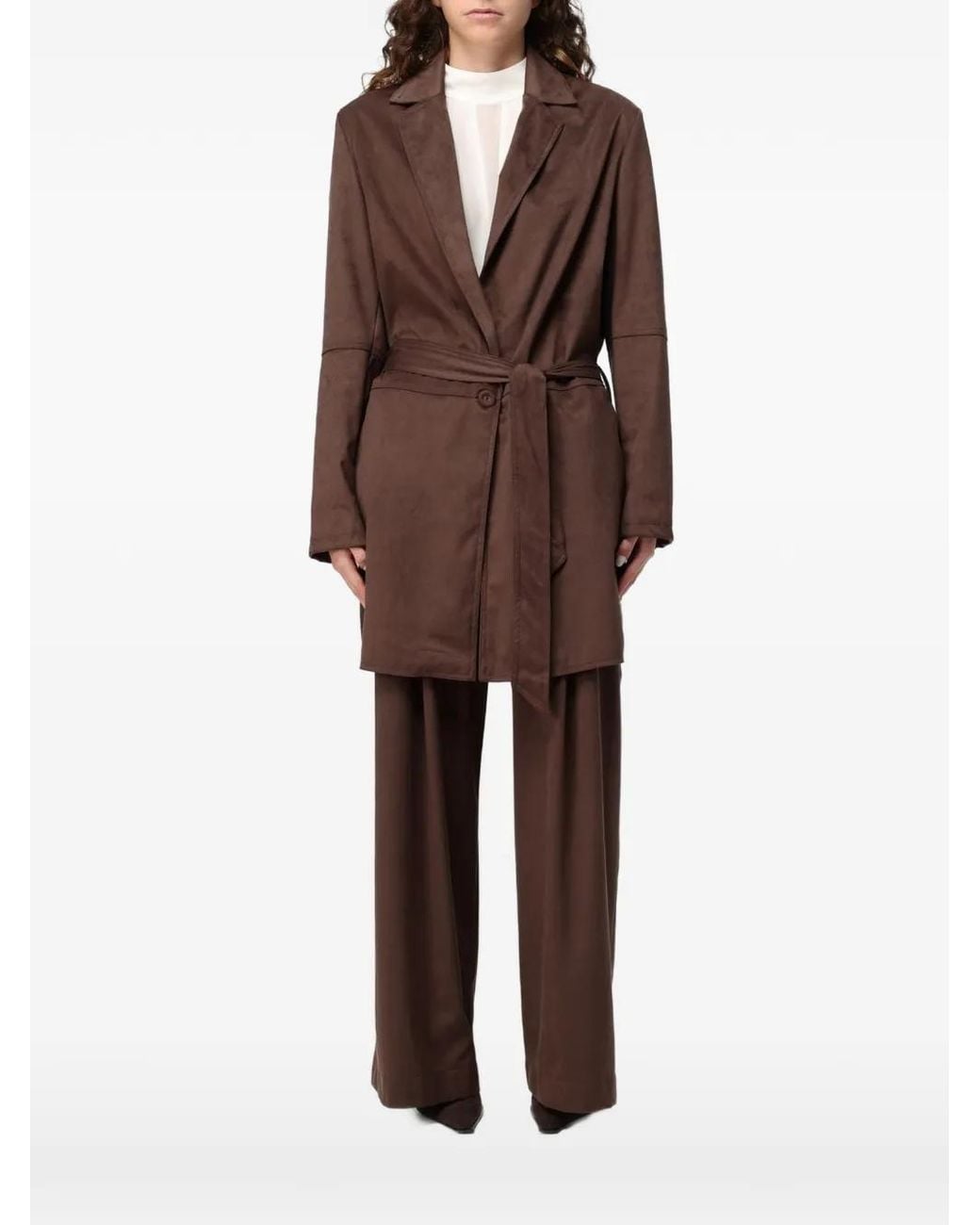 Hanita Brown Belted Faux-Suede Coat