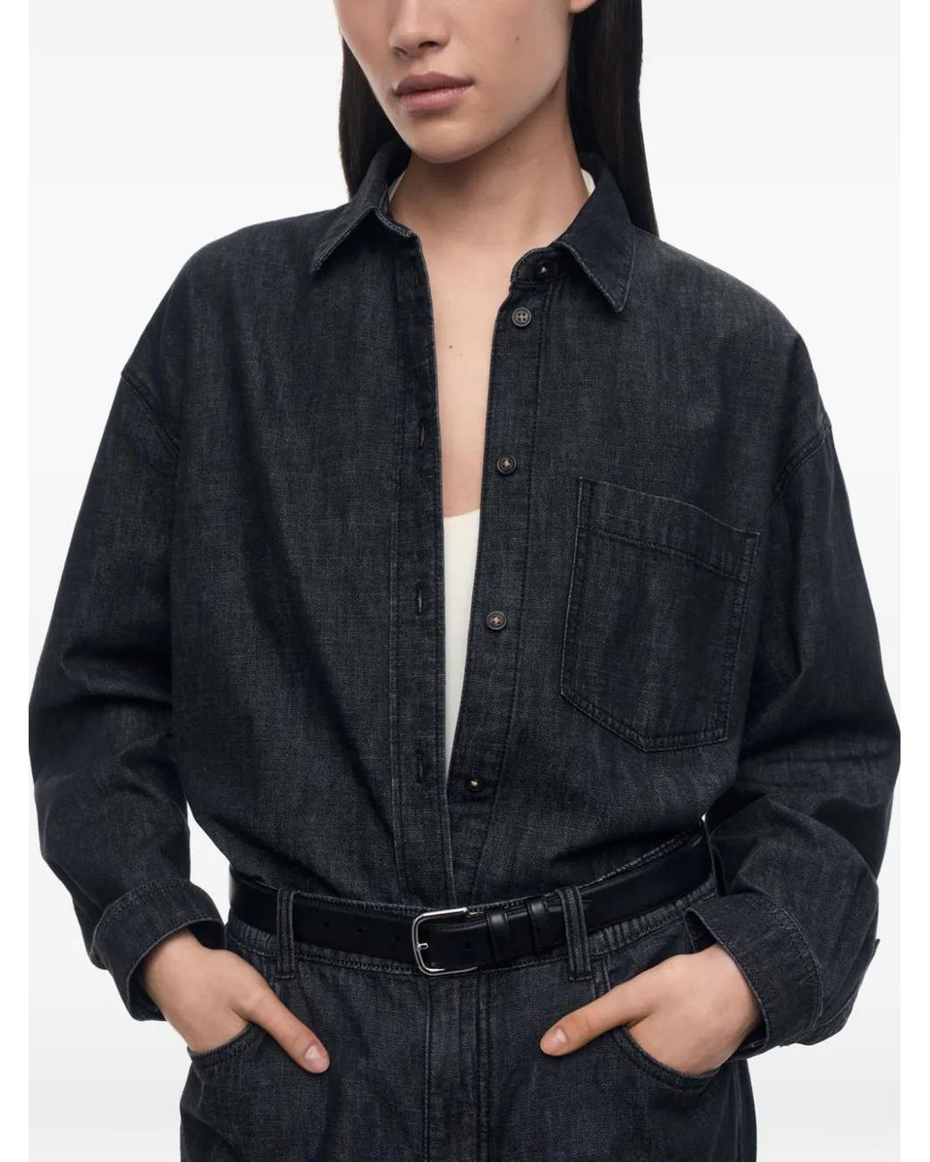 12 STOREEZ Black Chest-Pocket Denim Shirt