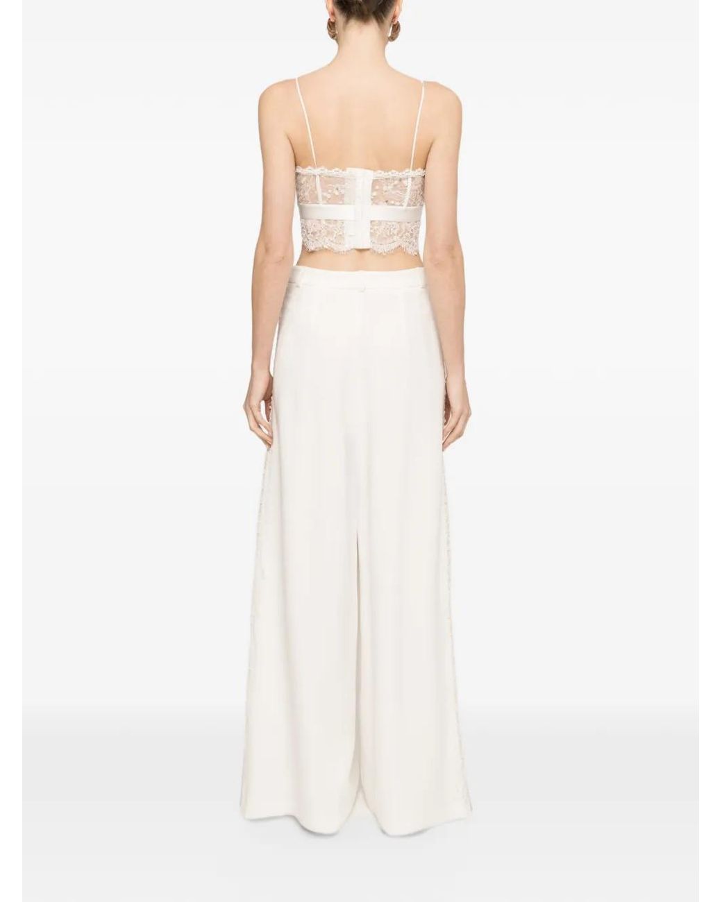 Nissa White Lace-Insert Viscose Pants
