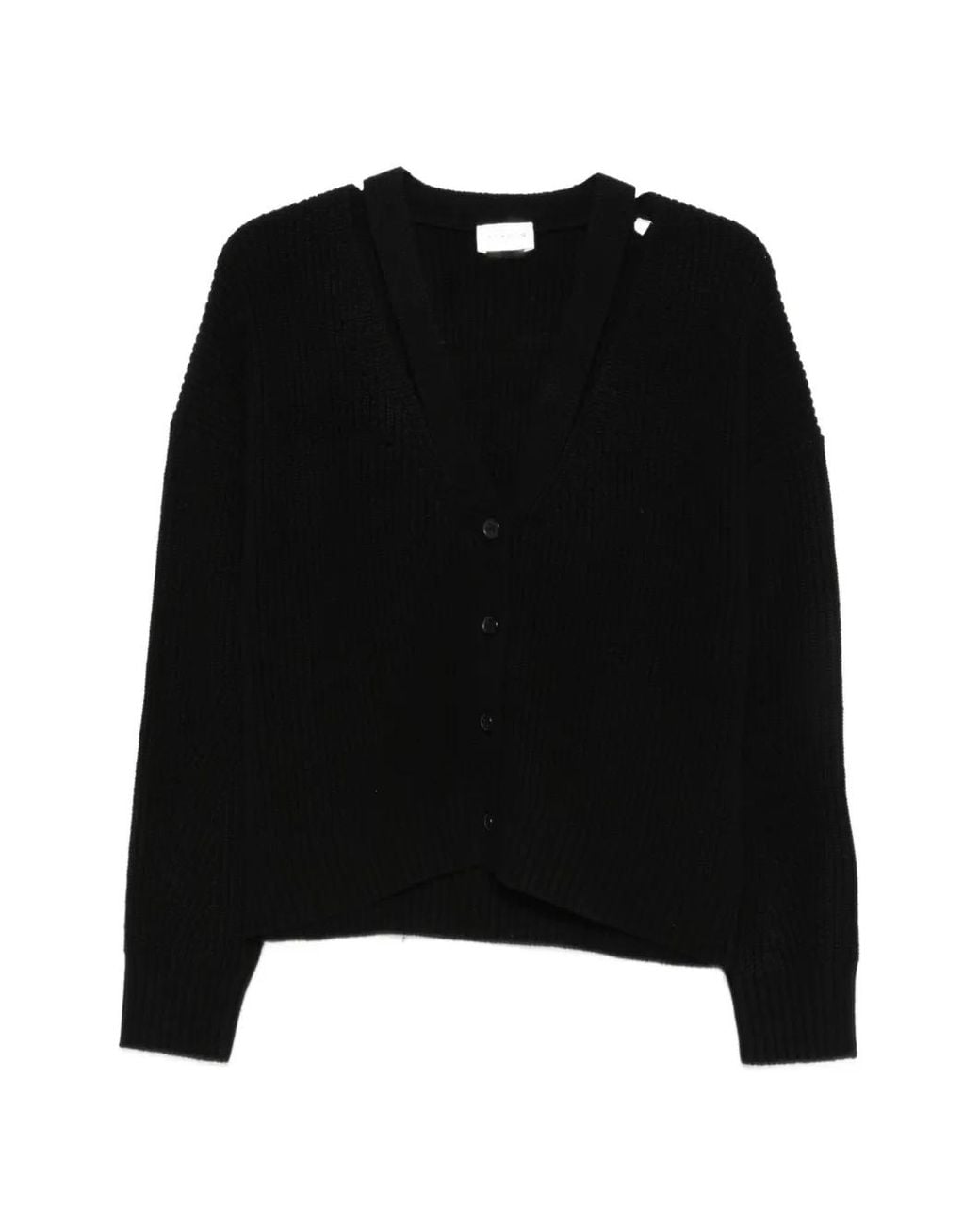 P.A.R.O.S.H. Black Ribbed-Knit Cut-Out Cardigan