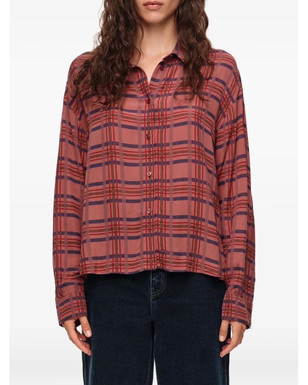 Bimba Y Lola Red Garnet Checked Boxy Fluid Shirt