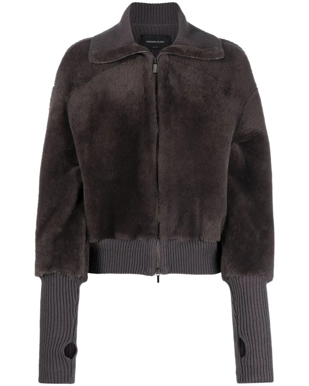 Fabiana Filippi Black Knit-Panel Zip-Up Jacket