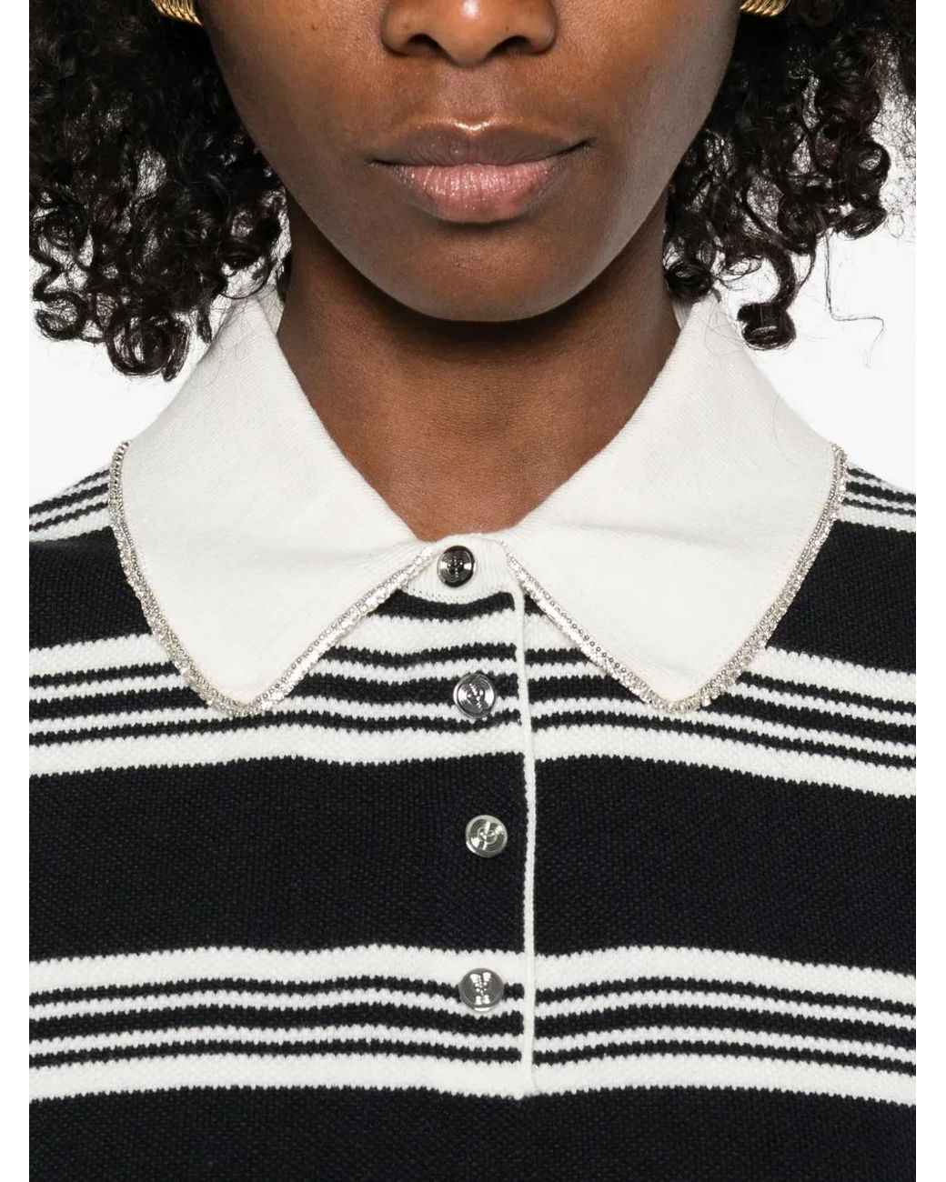 Maje Black Striped Polo Top