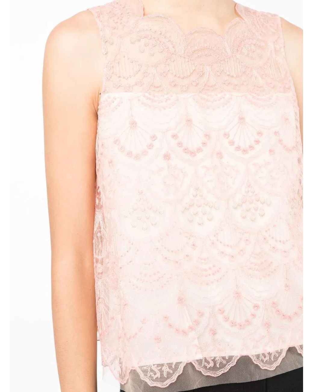 Shiatzy Chen Pink Lace-Overlay Sleeveless Blouse