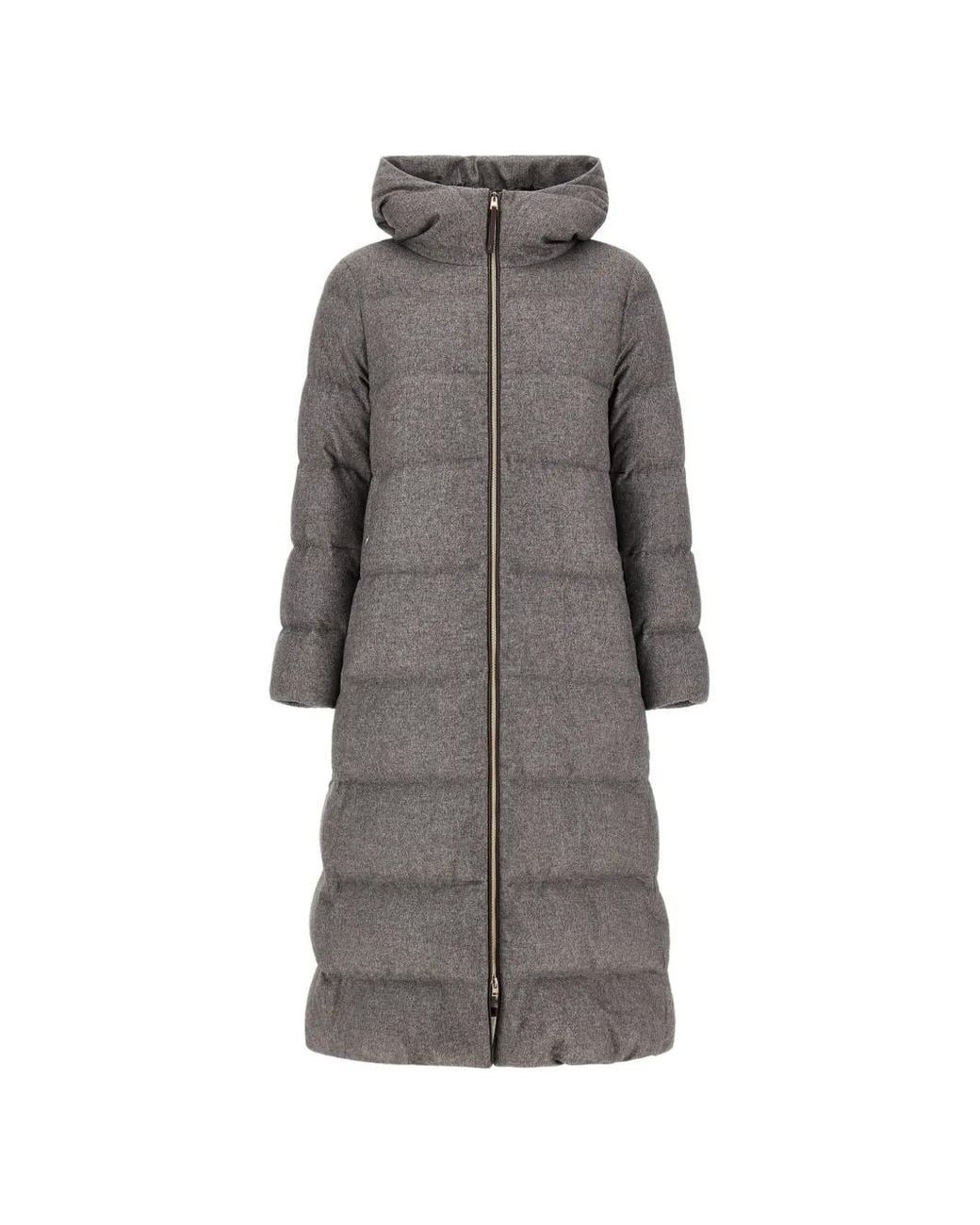 Herno Gray Hooded Padded Long Oversized Coat