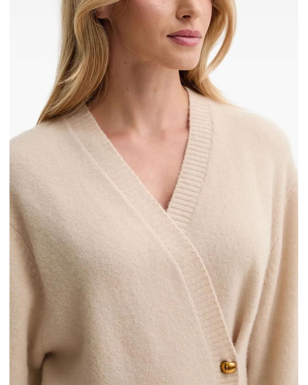 Isabelle Blanche Natural Button-Up V-Neck Cardigan