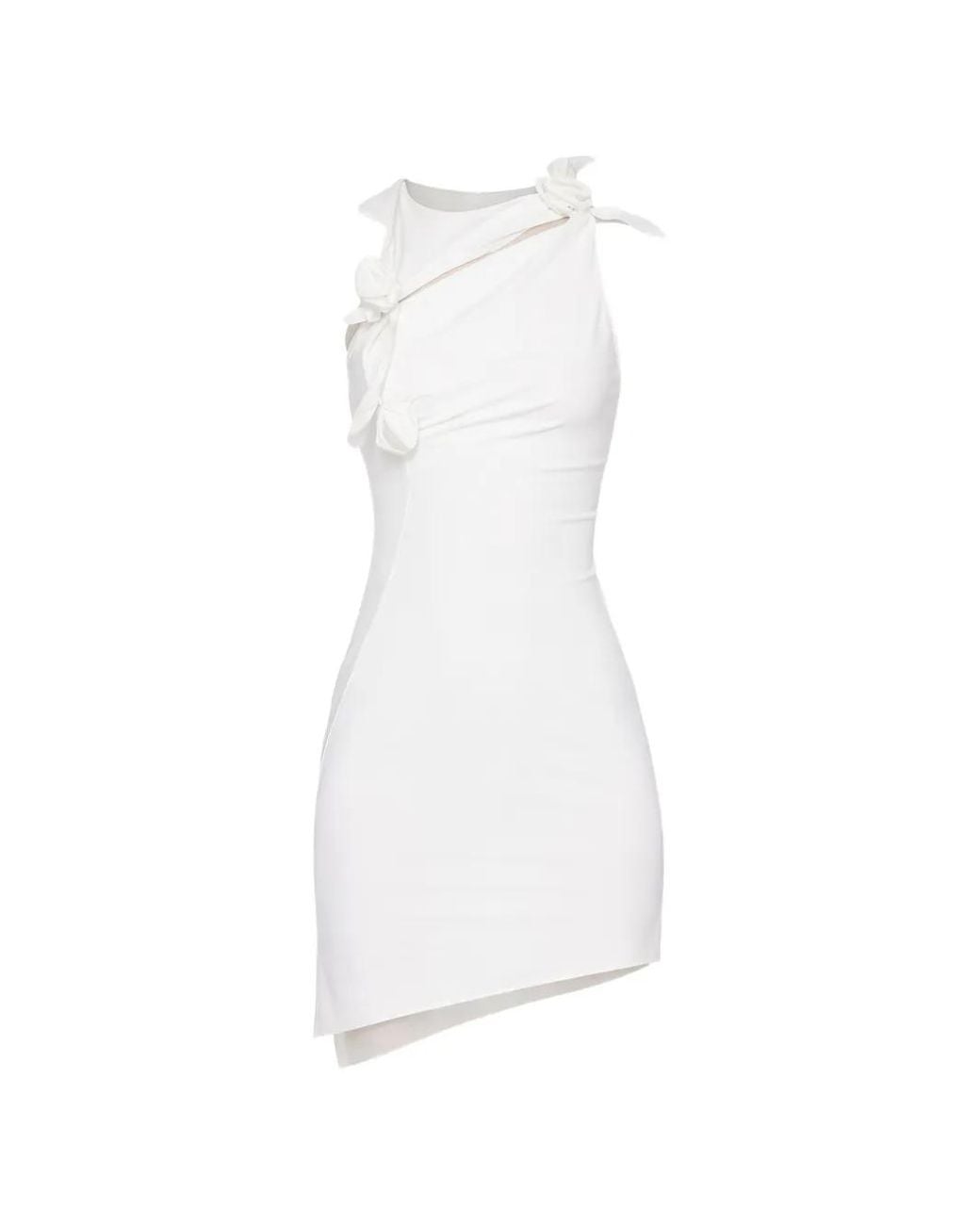 Coperni White Asymmetric Flower Mini Dress