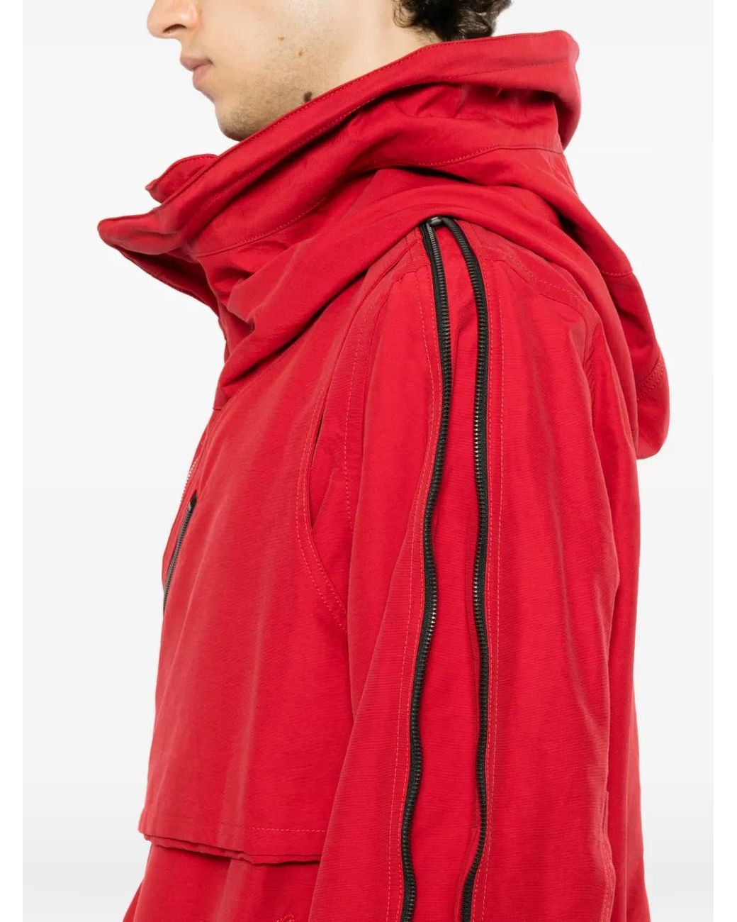 Nude:mm Red Muti-Zip Short Military Hooded Jacket for men