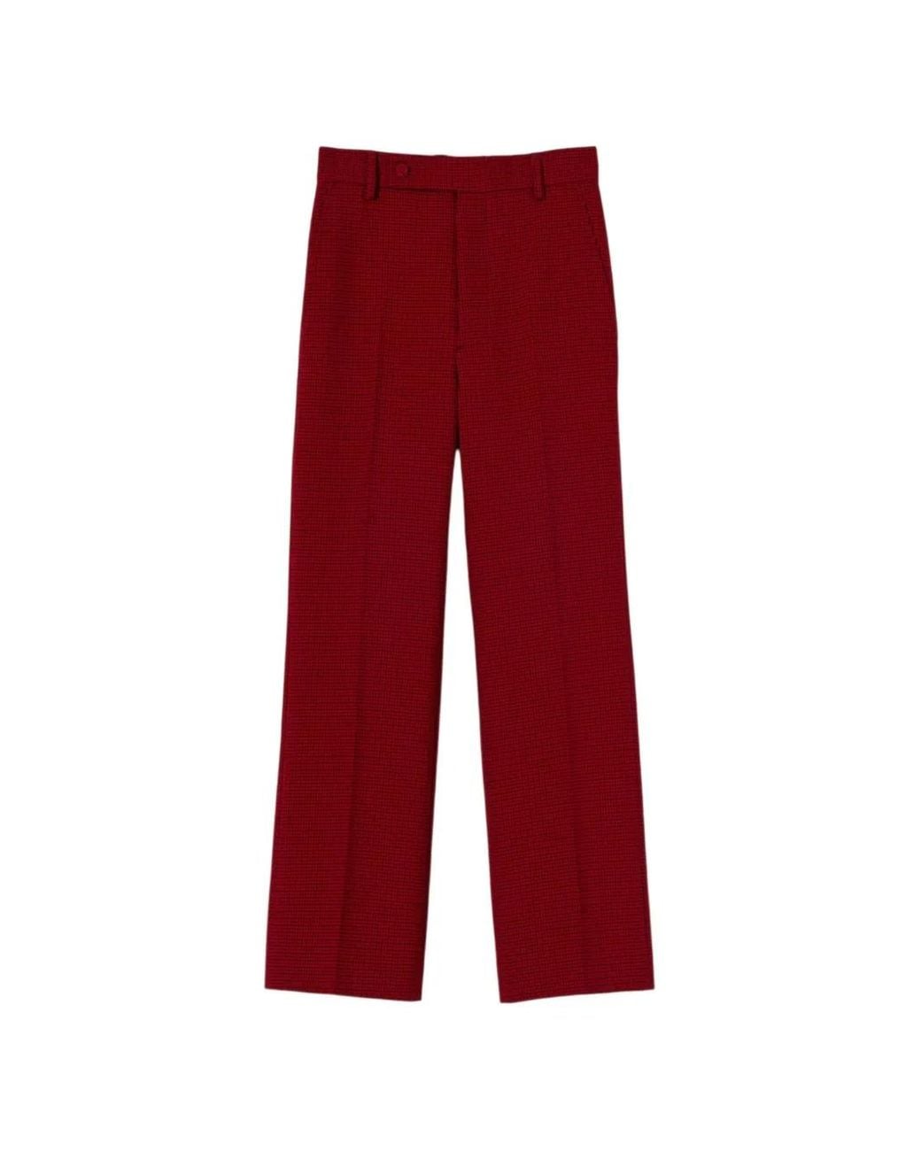Plan C Red Check-Pattern Pressed-Crease Trousers