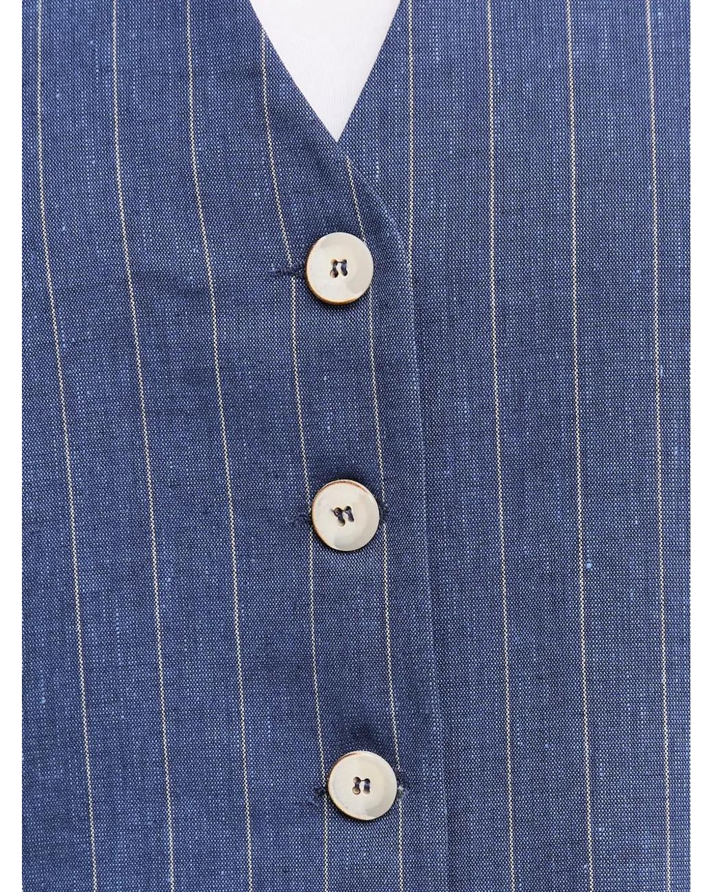 La Petite Francaise Blue Gwen Pinstripe Button Waistcoat