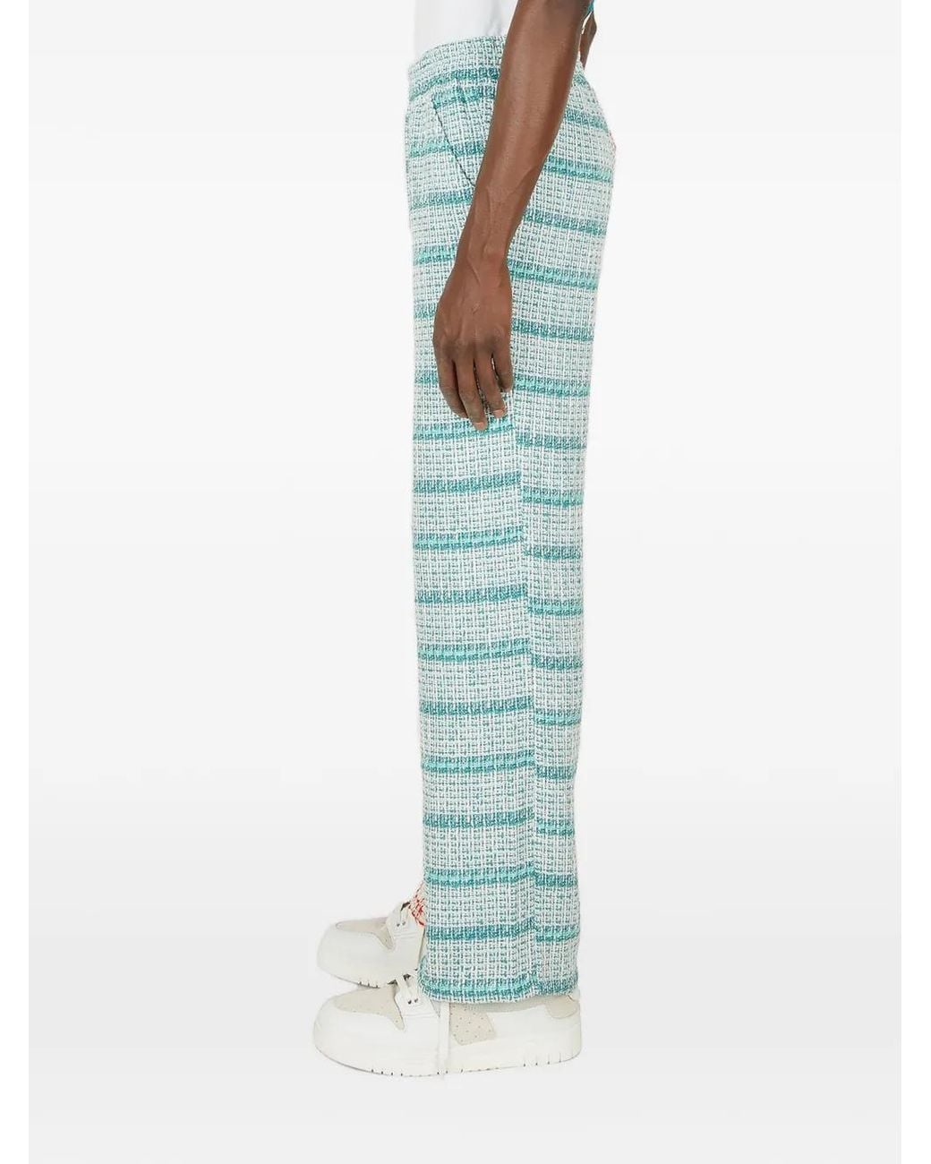 (DI)VISION Blue Check-Pattern Contrasting-Panel Trousers
