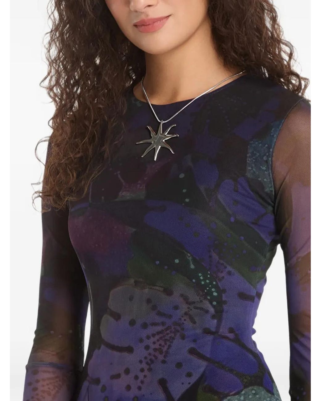 Desigual Blue Floral-Print Midi Dress
