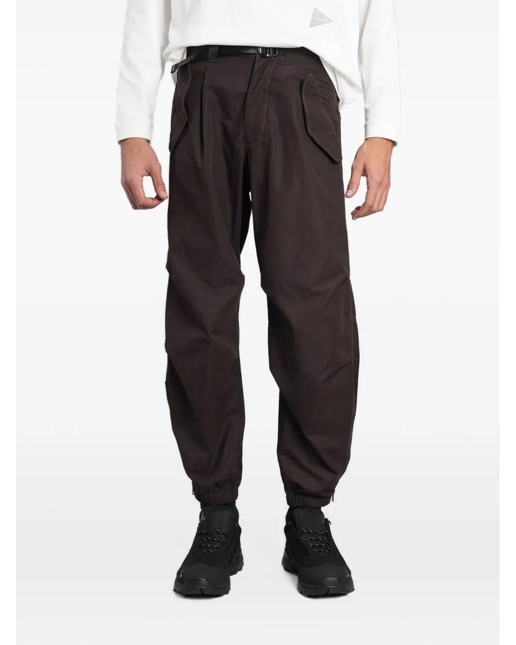 And Wander Black Belted Zip-Cuff Straight-Leg Cargo Trousers for men