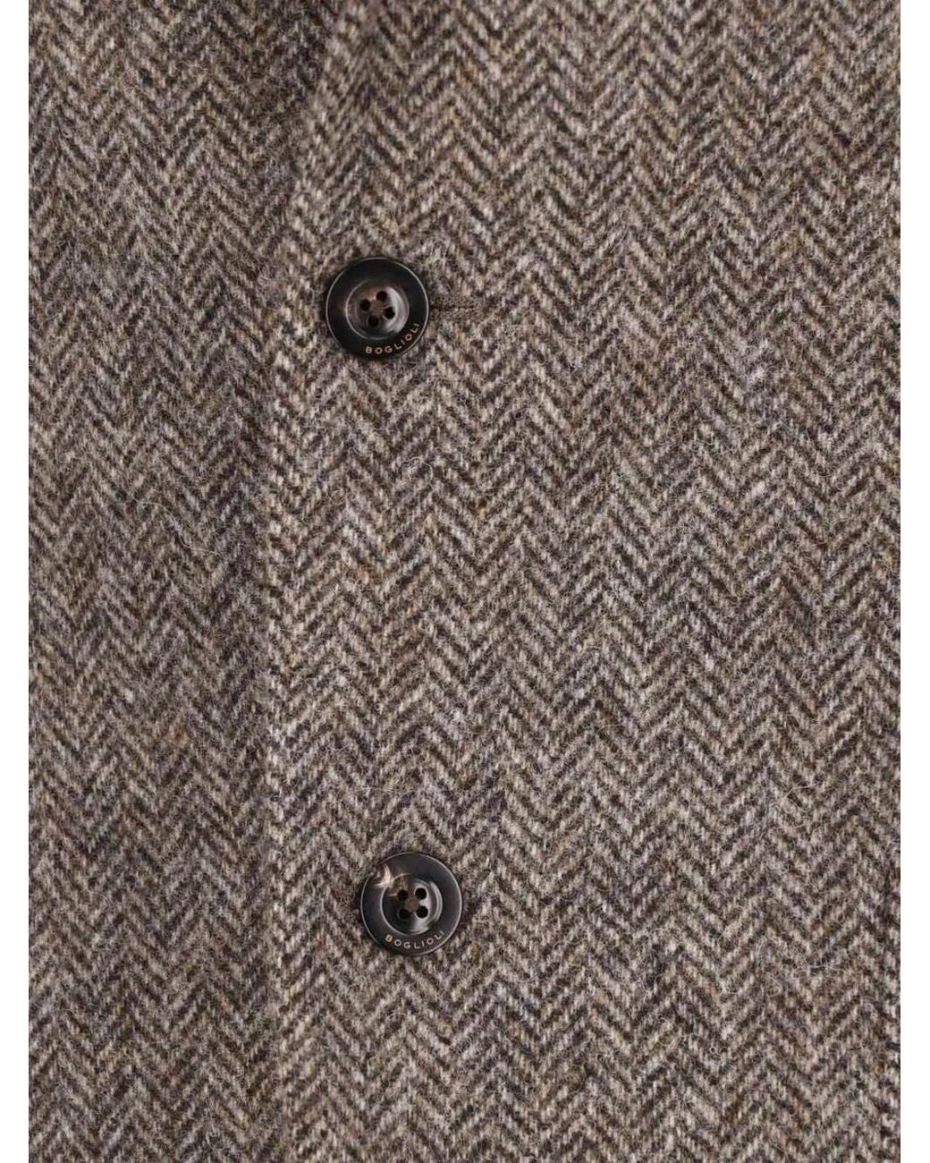 Boglioli Brown Herringbone-Pattern Wool Blazer for men