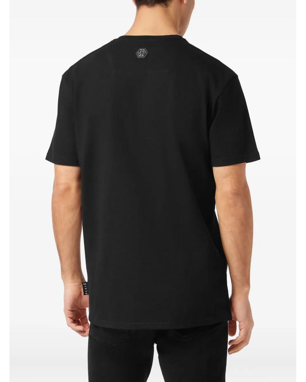 Philipp Plein Black Crystal-Skull V-Neck T-Shirt for men