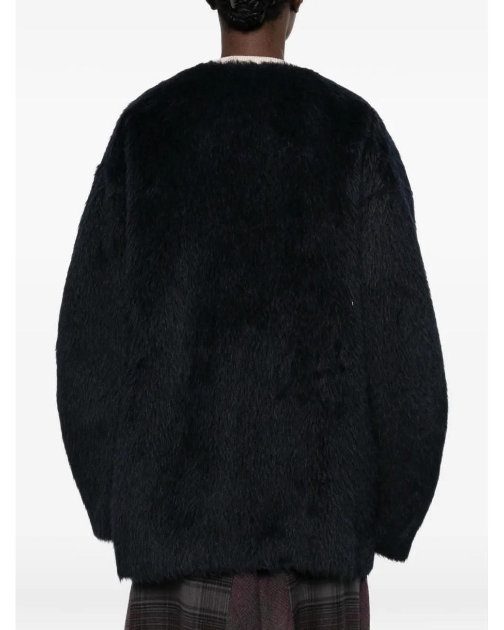 Ruohan Black Double-Breasted Textured Oversized Jacket