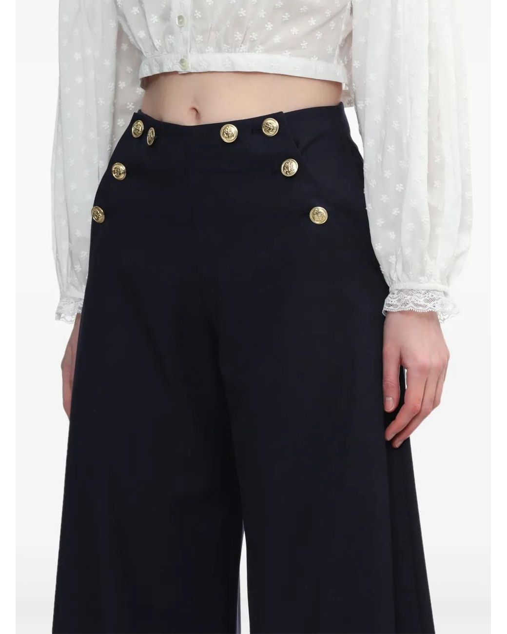YUHAN WANG Blue Decorative-Button Palazzo Pants