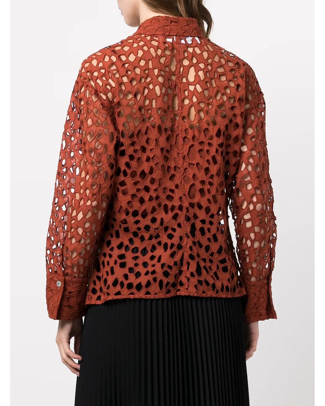 Vince Red Lace-Detail Cotton Blouse