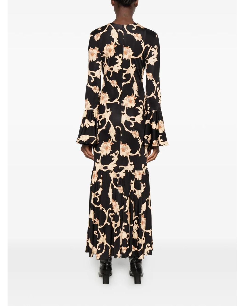 LaDoubleJ White Alba Floral-Print Fluted-Sleeve Dress