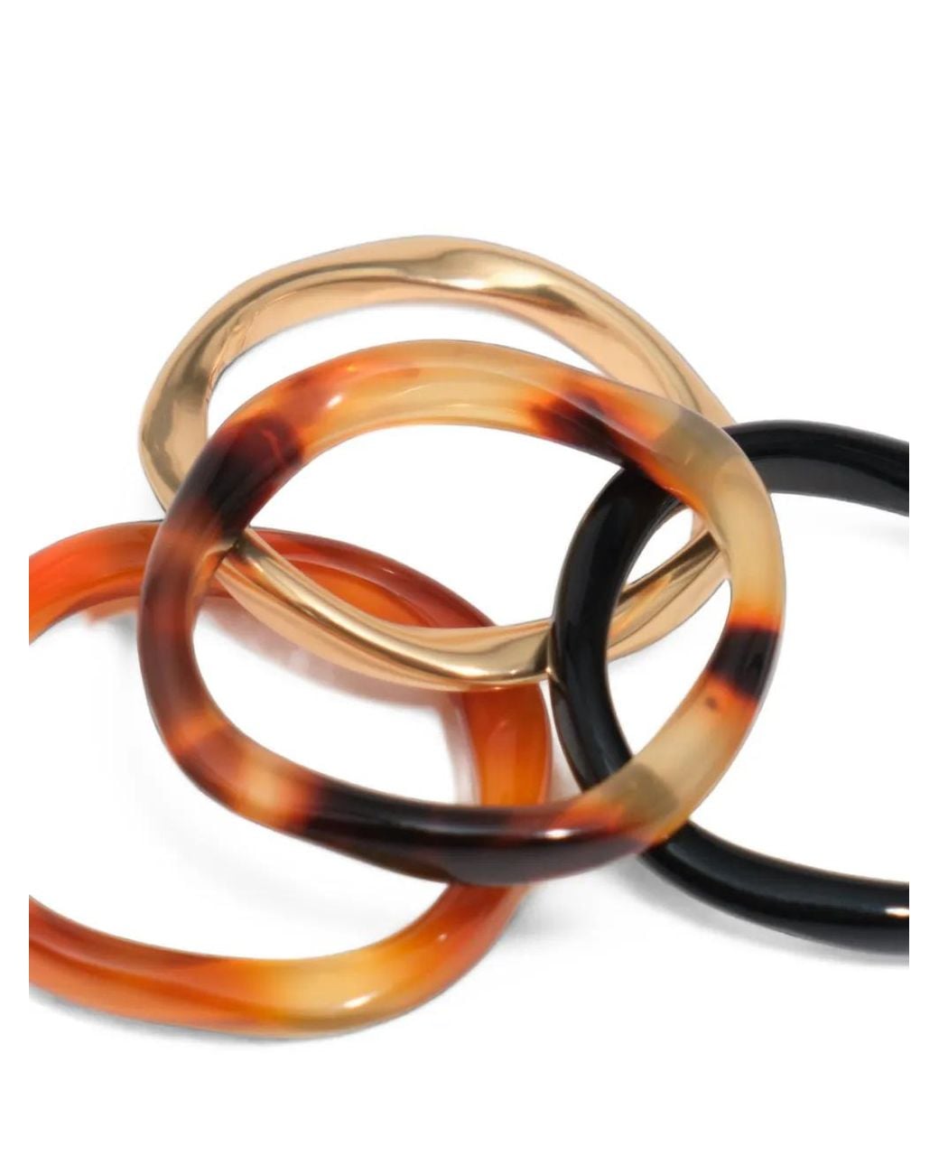 Bimba Y Lola Orange Set Of 4 Tortoiseshell-Effect And Matte Metal Rings