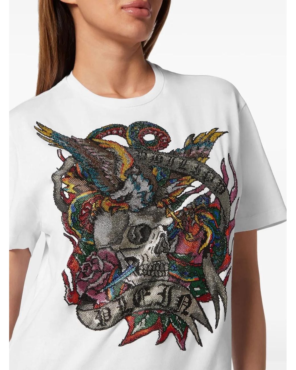 Philipp Plein White Tattoo Motif Cotton T-Shirt
