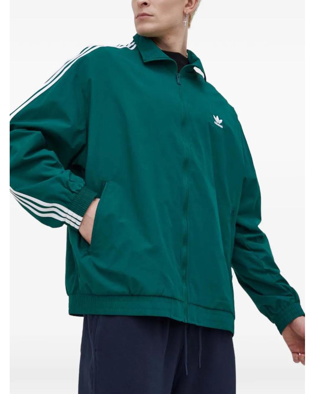 Adidas Green Three-Stripe Zip-Up Jacket for men
