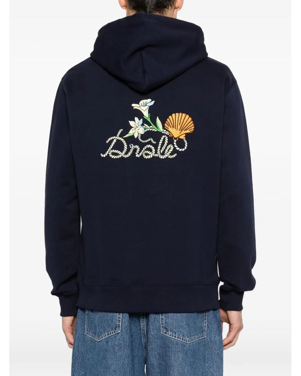 Drole de Monsieur Blue Shell Embroidered Hoodie for men