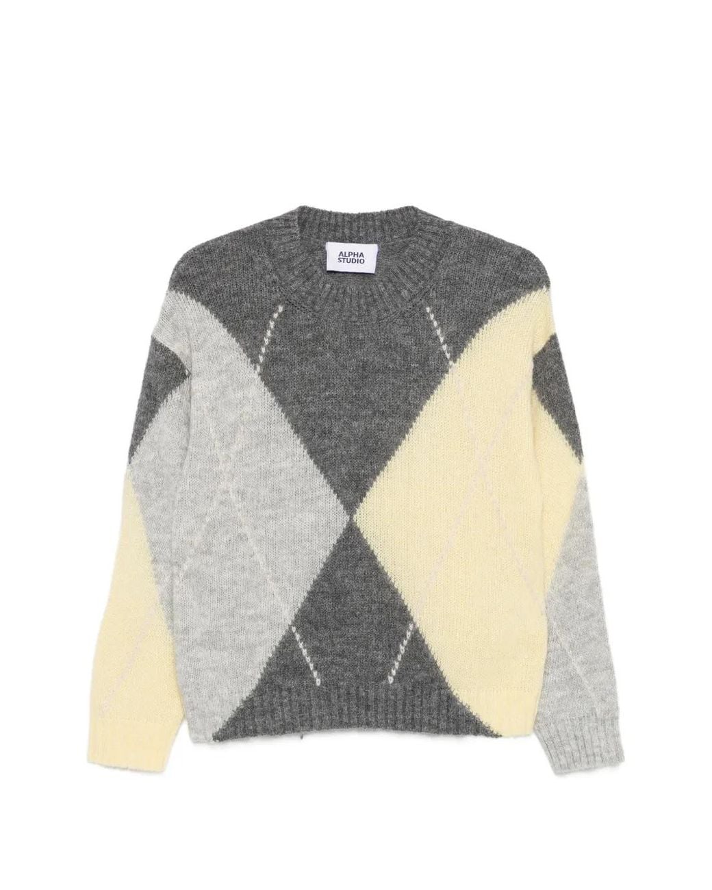 Alpha Studio Gray Argyle Knit Sweater