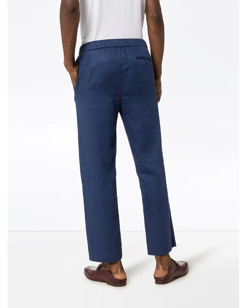 Frescobol Carioca Blue Oscar Linen-Cotton Blend Trousers for men