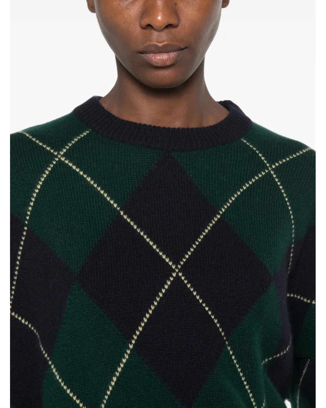Be You Green Long-Sleeve Argyle-Pattern Sweater