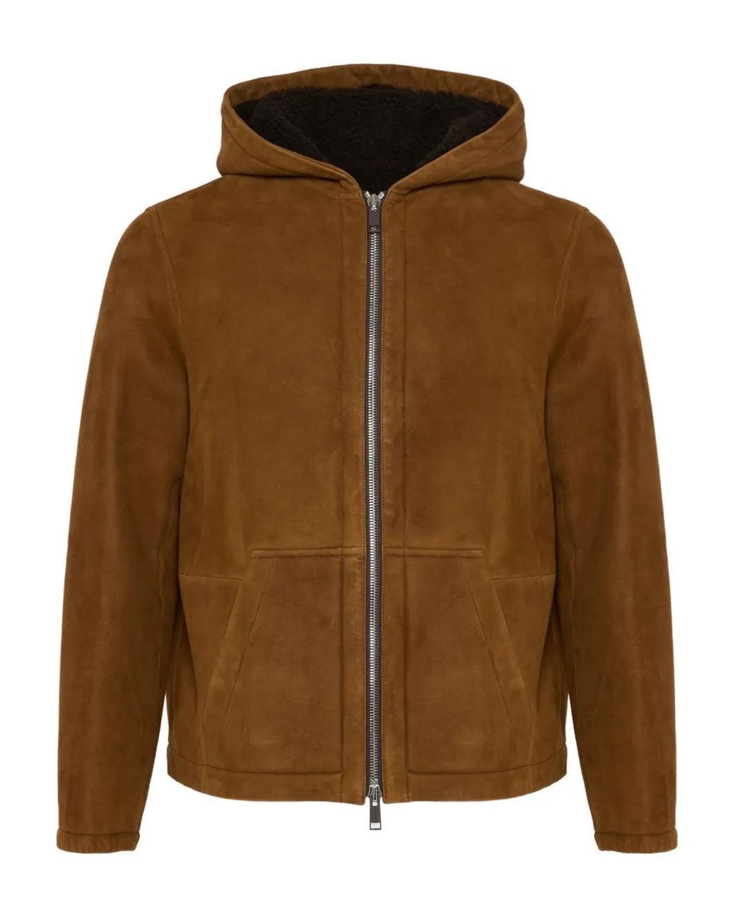 Yves Salomon Brown Hooded Suede Shearling Jacket for men