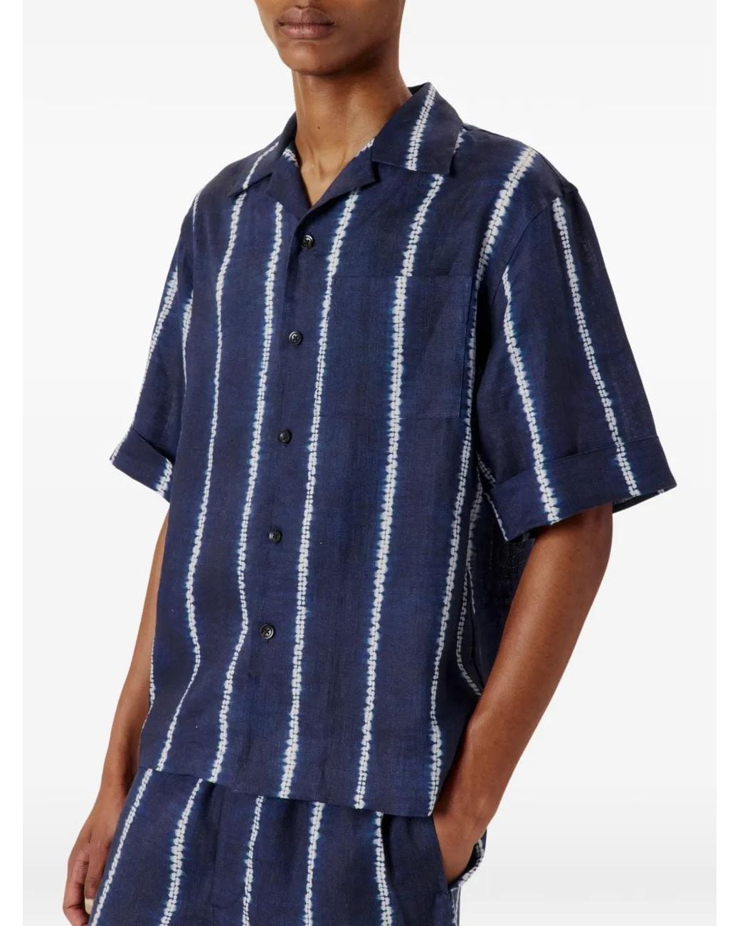 Commas Blue Shibori Stripe Cuffed Camp Collar Shirt for men