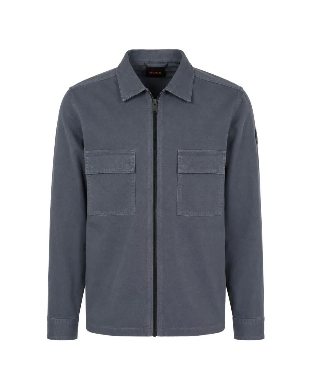 Boss Blue Zip-Up Chest-Pocket Shirt for men