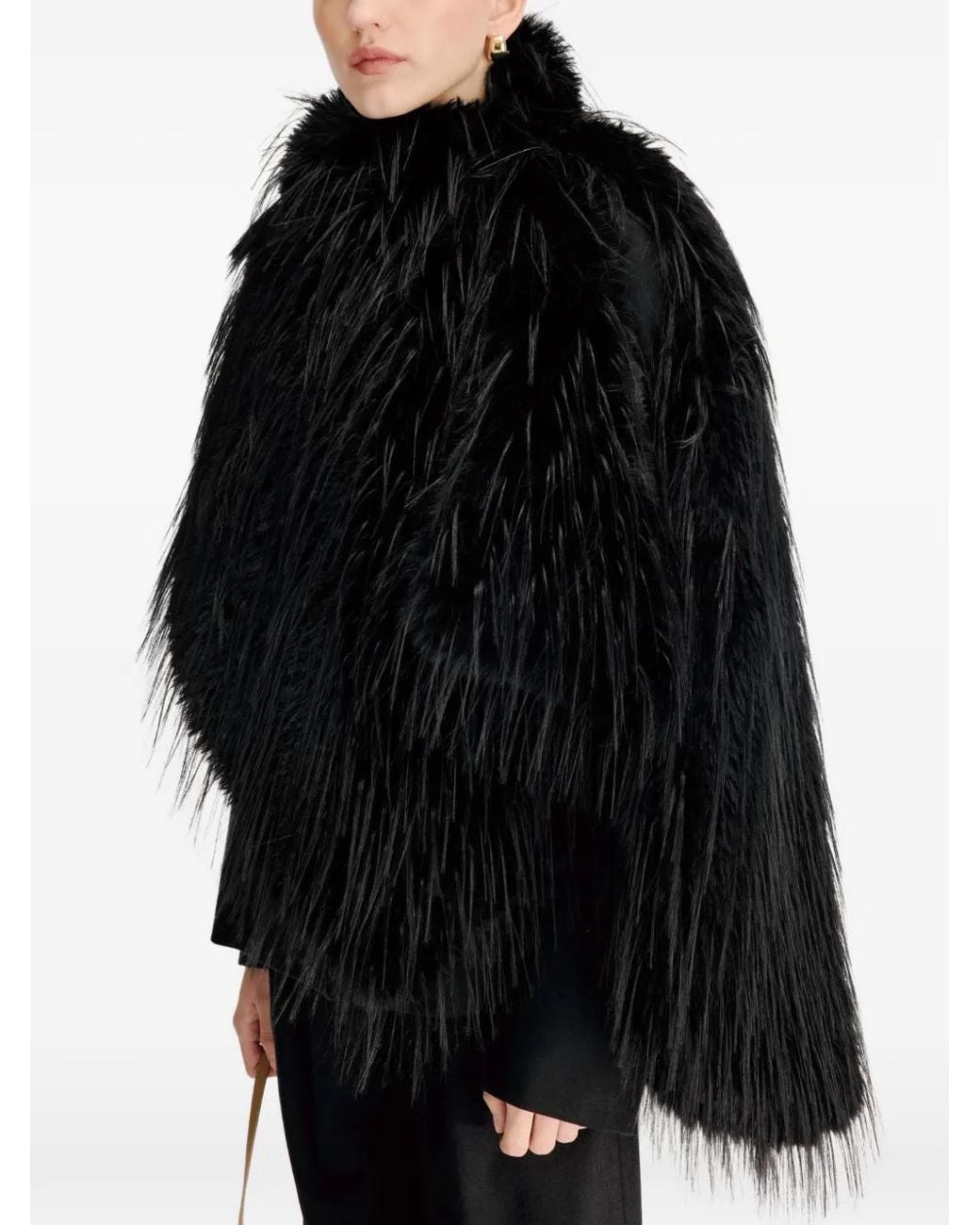 Loulou de Saison Black Zari Faux-Fur Cape