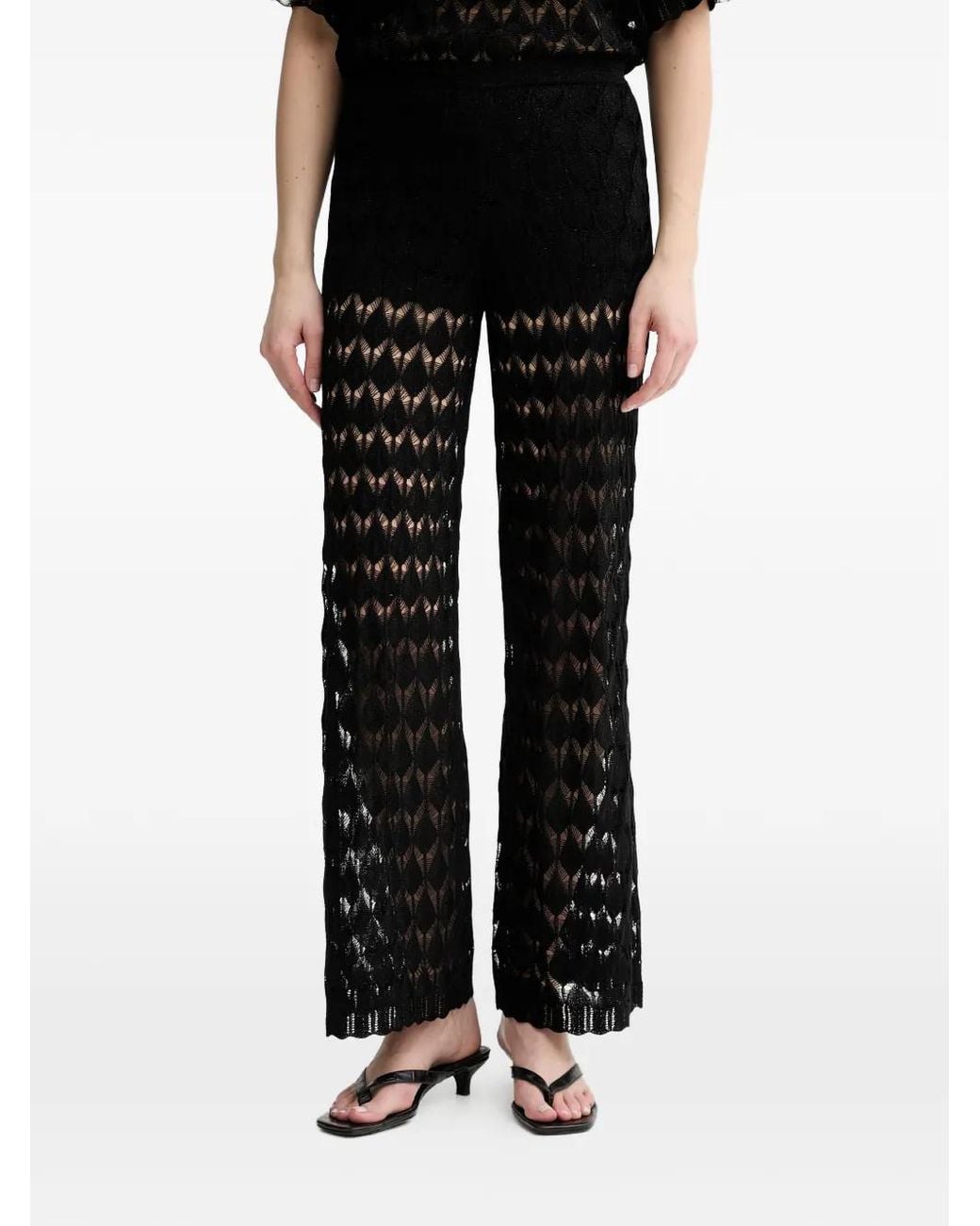 Twinset Black Crochet-Knit Logo-Plaque Trousers