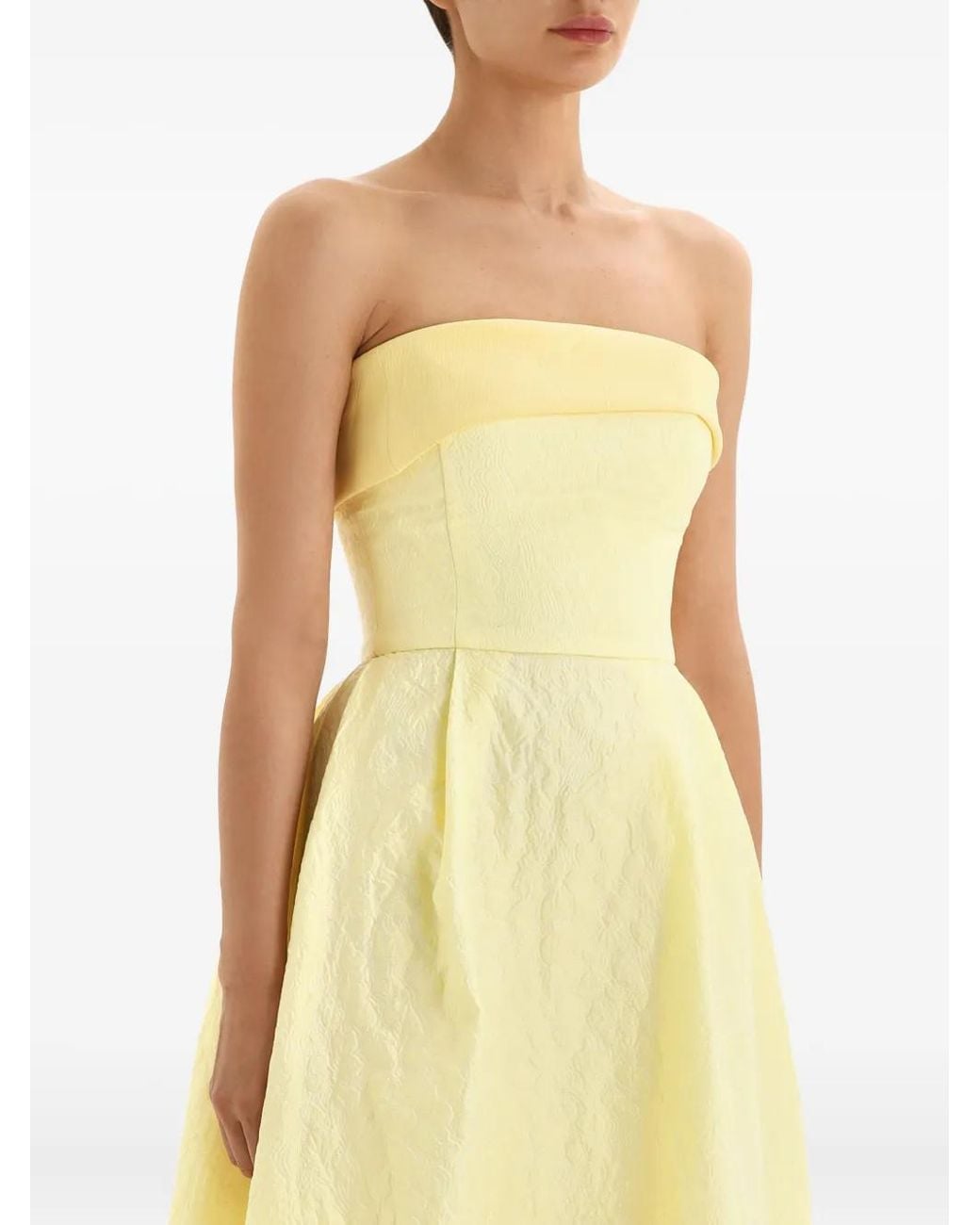 POST MERIDIEM Yellow Jacquard Satin-Panel Midi Dress
