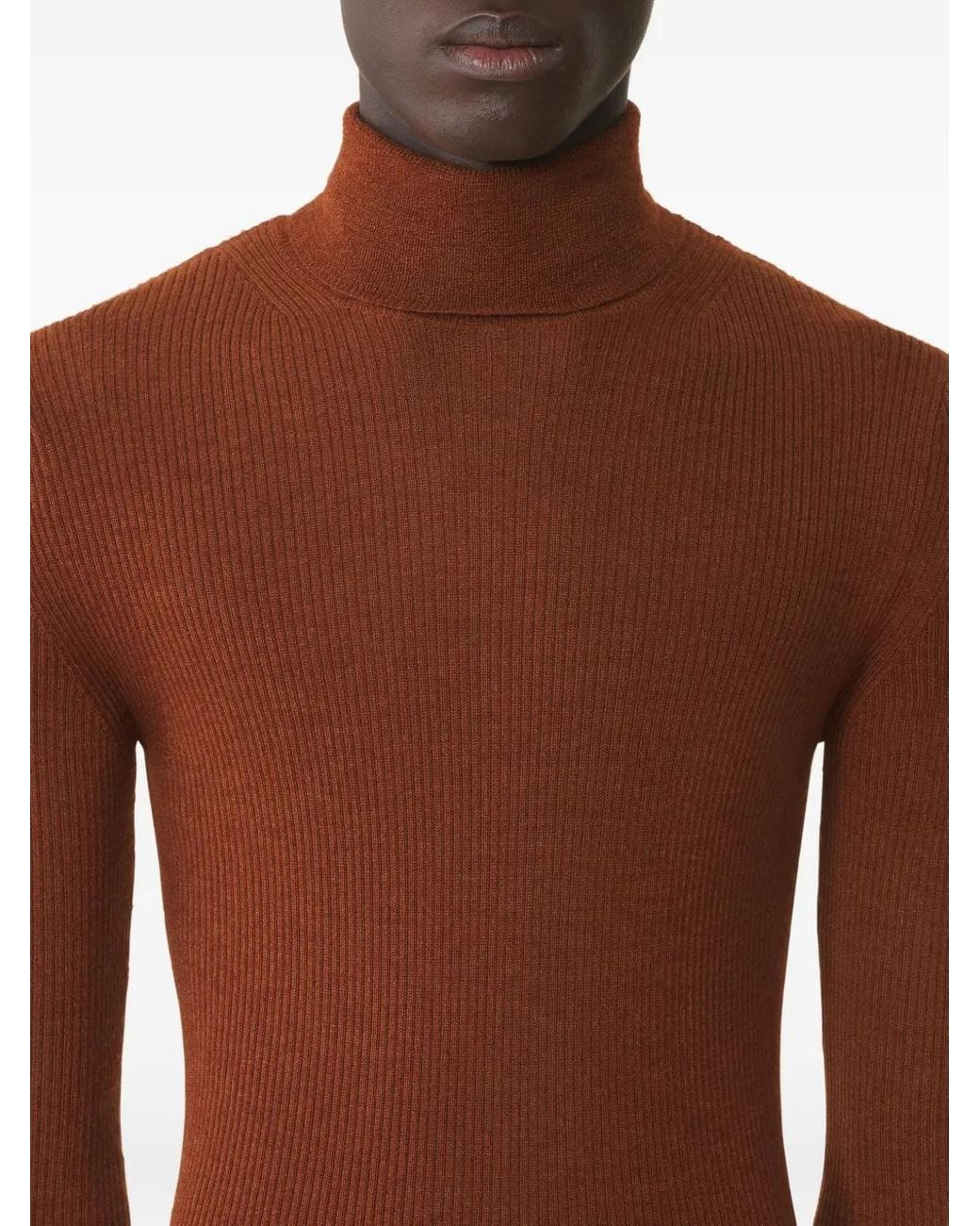 Lanvin Brown Ribbed Turtleneck Sweater for men