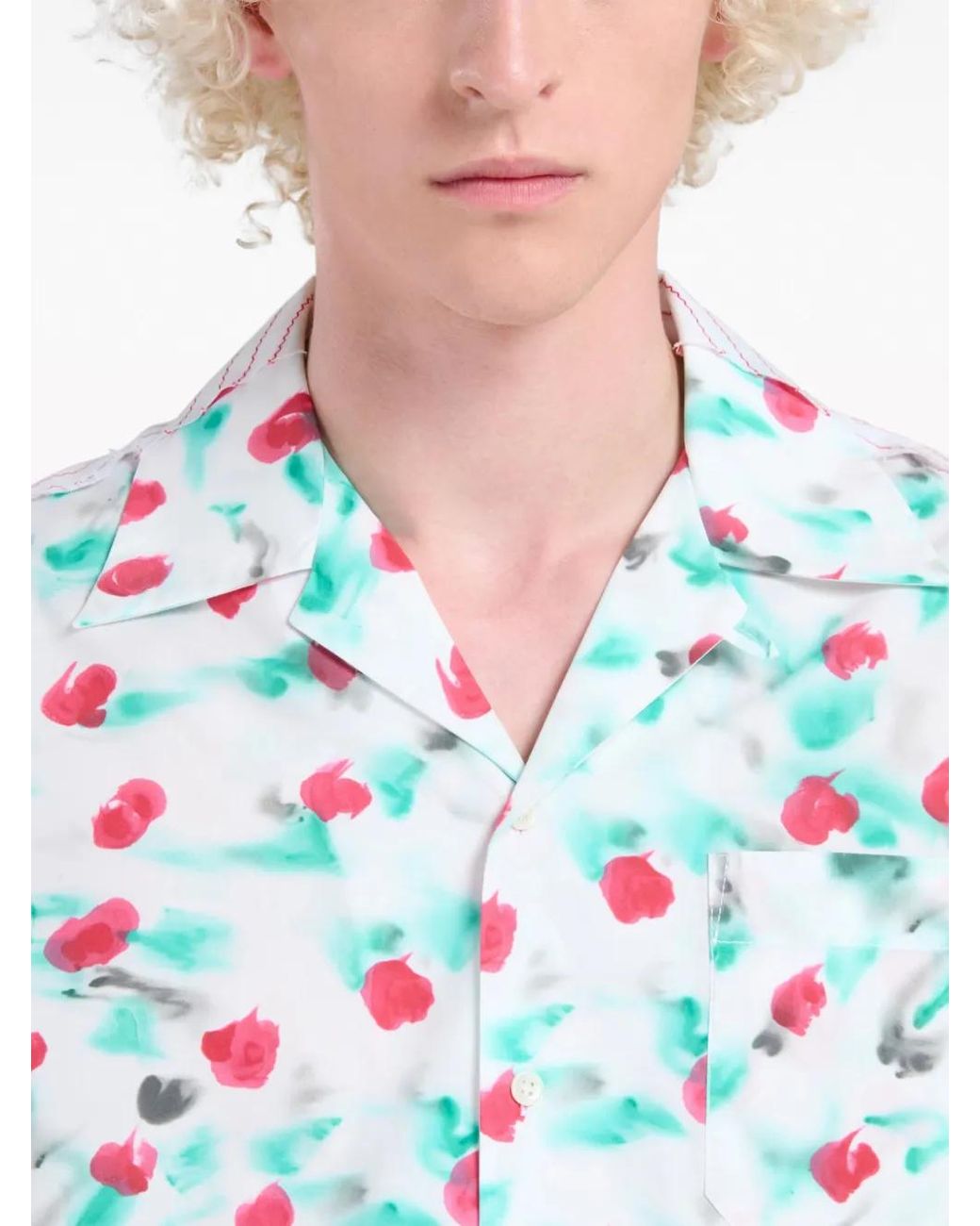 Marni Blue Short-Sleeved Mix Printed Panelled Shirt for men