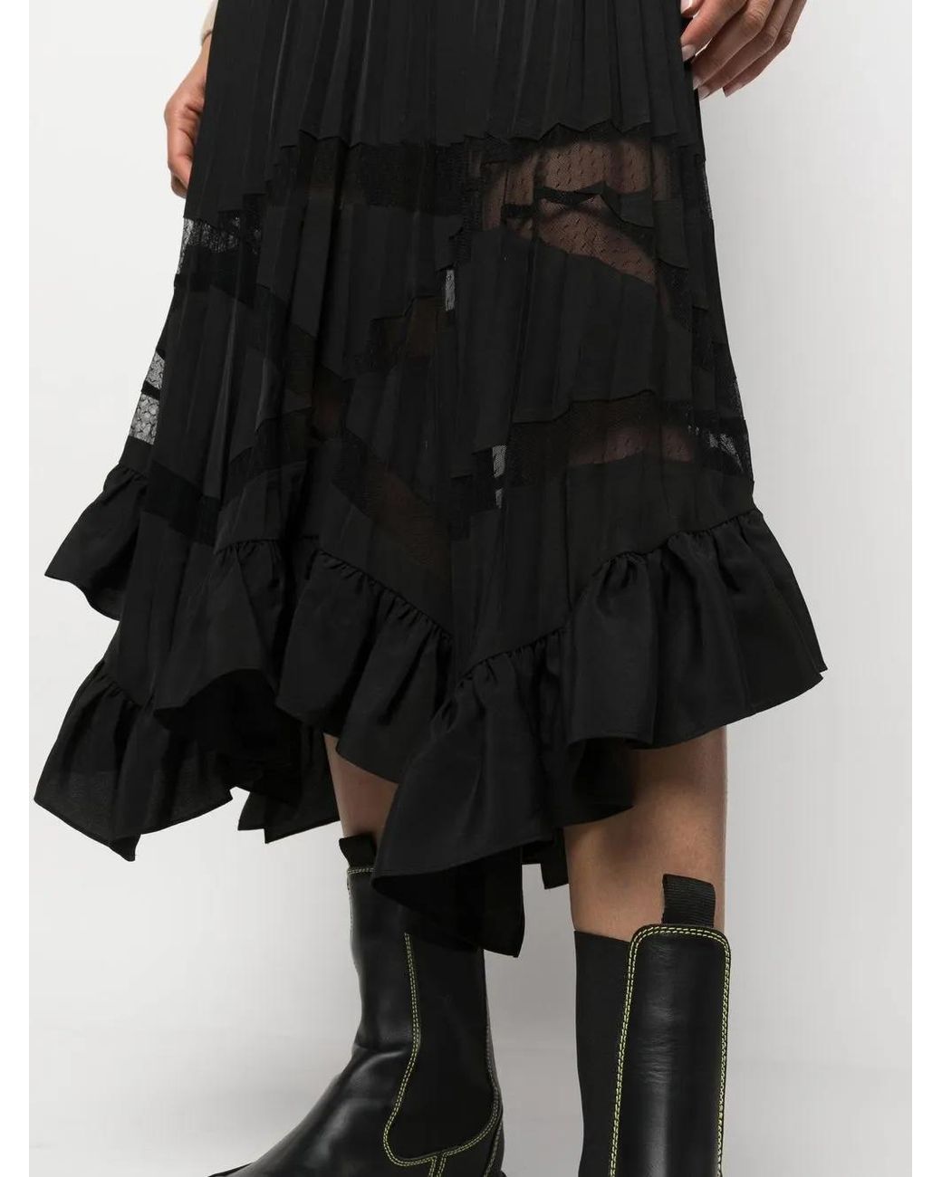 Claudie Pierlot Black Asymmetrical Pleated Skirt
