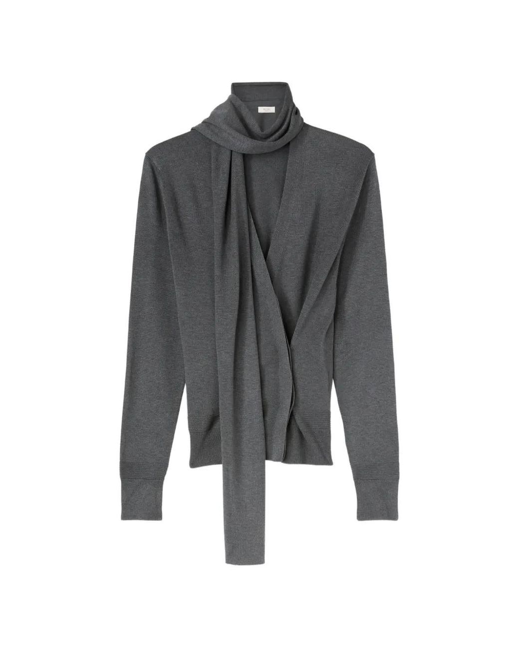 RETORI Gray Scarf-Detail Silk Cardigan