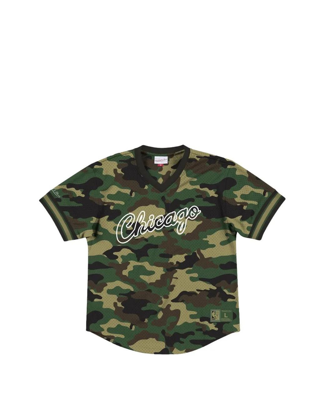 Mitchell & Ness Green Camo V-Neck T-Shirt for men