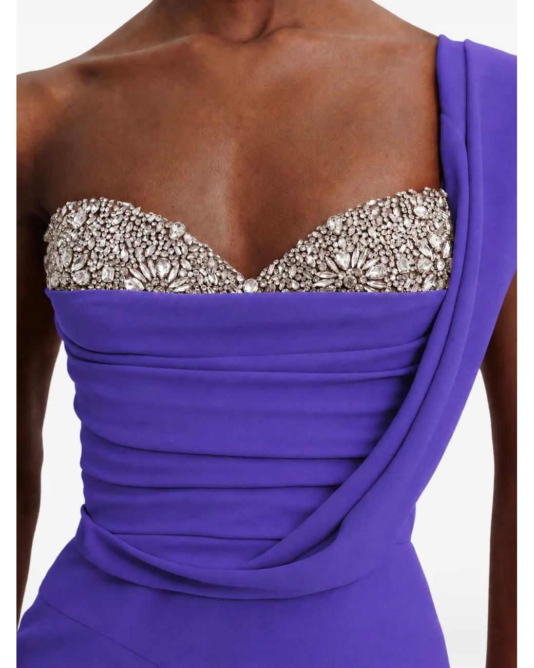Gemy Maalouf Purple Crystal-Embellished Draped Corset Dress