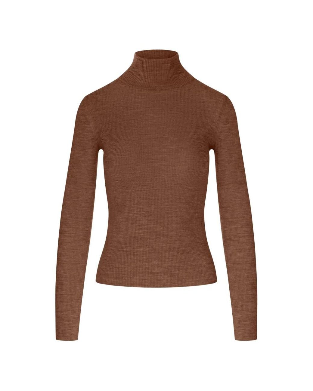Max Mara Brown Ribbed-Knit Roll-Neck Sweater