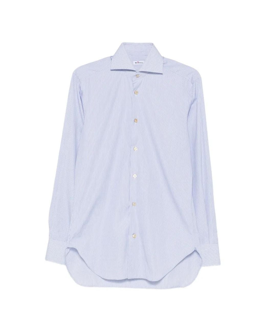 Kiton White Striped Cotton Shirt for men