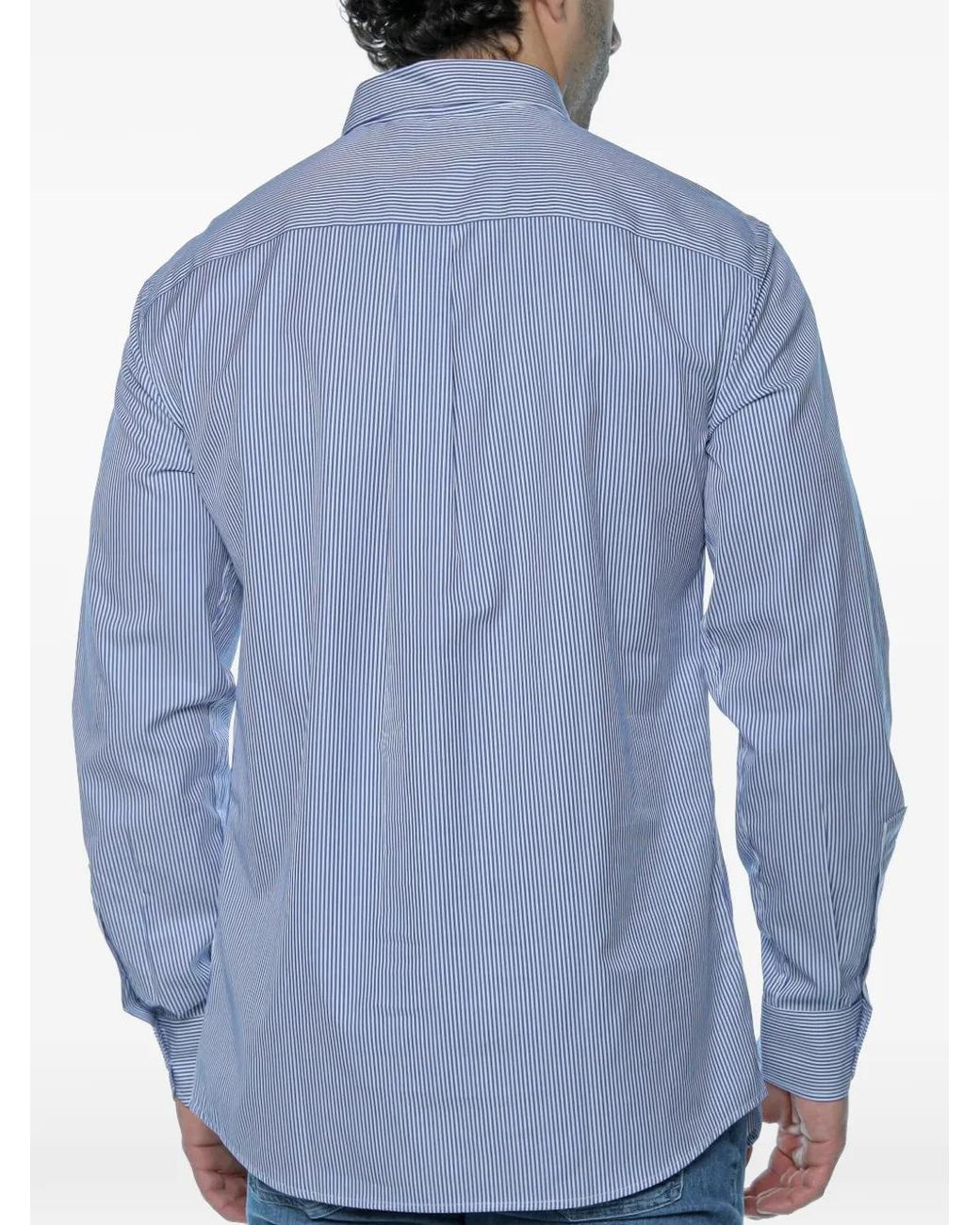 Emporio Armani Blue Vertical-Stripe Button-Down Shirt for men