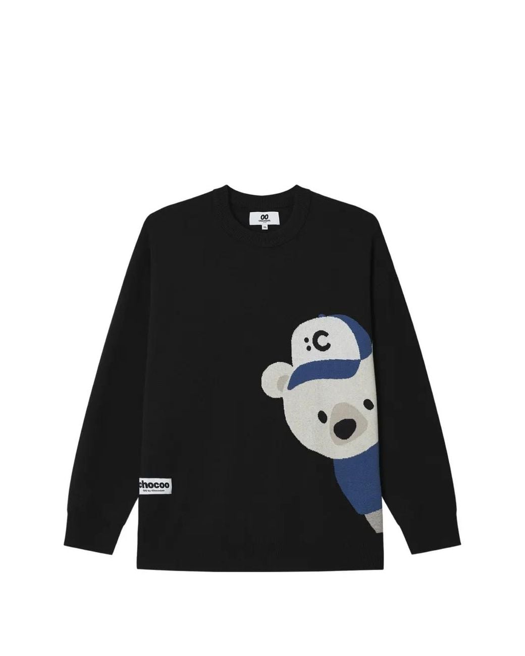 Chocoolate Black Graphic-Design Crew-Neck Sweater for men