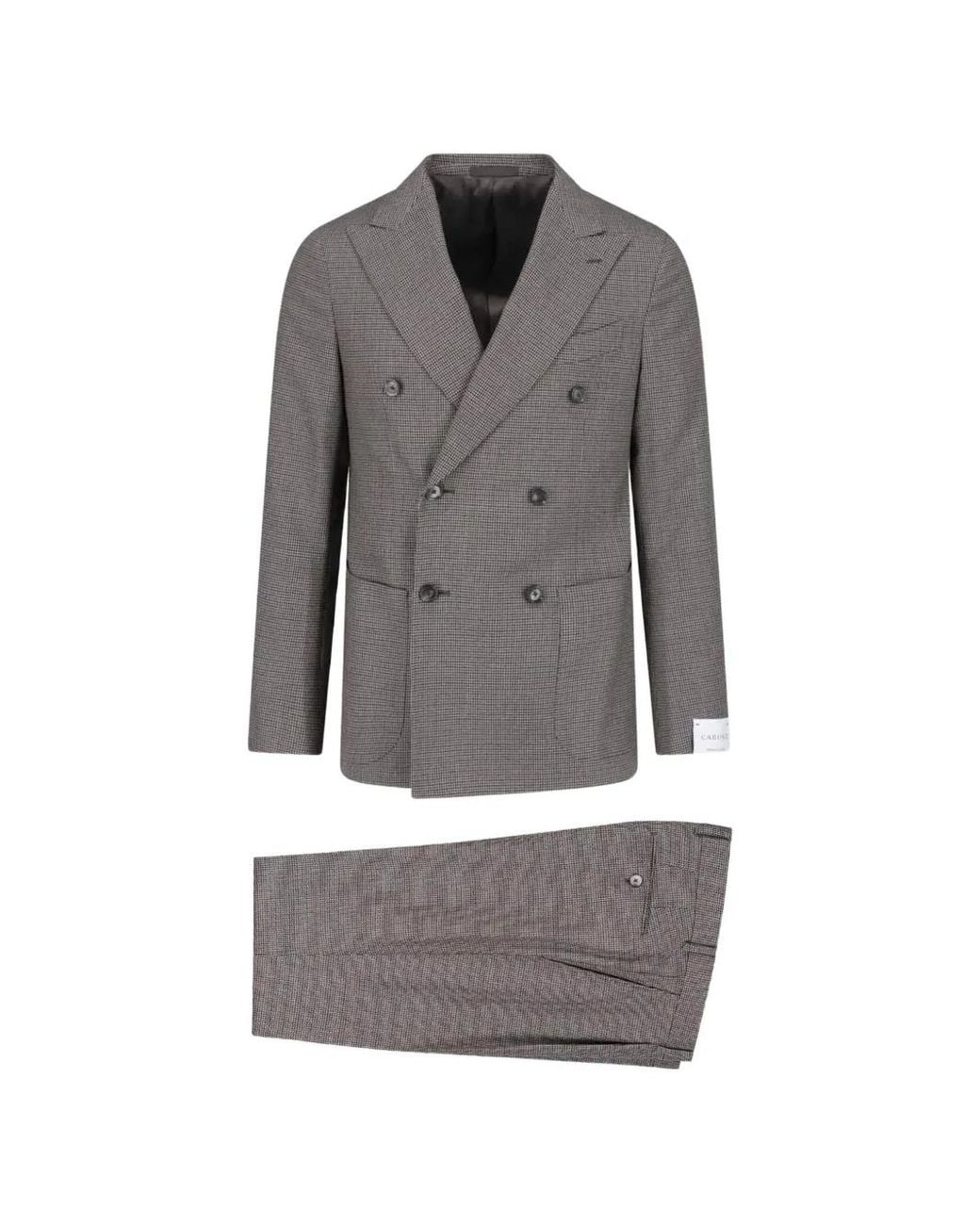 Caruso Gray Houndstooth Double-Breasted Suit for men
