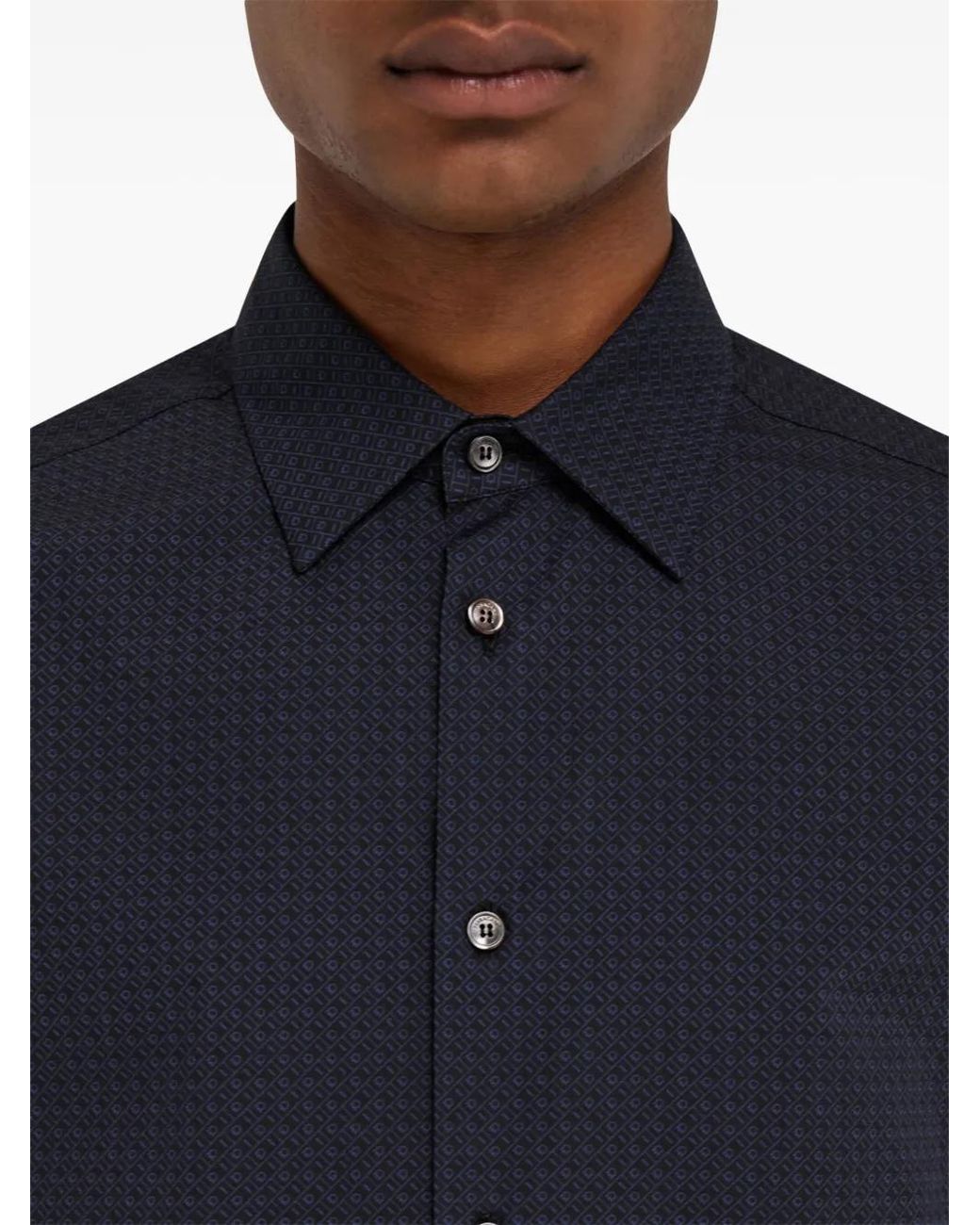 Ferragamo Blue Micro-Patterned Shirt for men