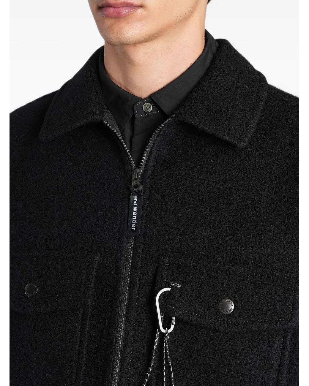 And Wander Black Zip-Up Utility Bomber Jacket for men